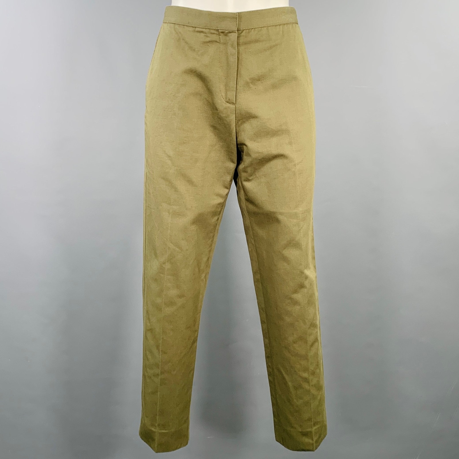 Marni Size 2 Green Olive Cotton Linen Twill Flat Front Casual Pants